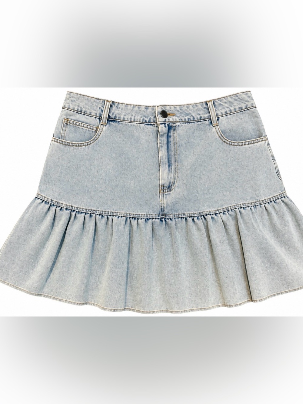 Light Blue Denim Ruffle Mini Skirt - Picture 2 of 2